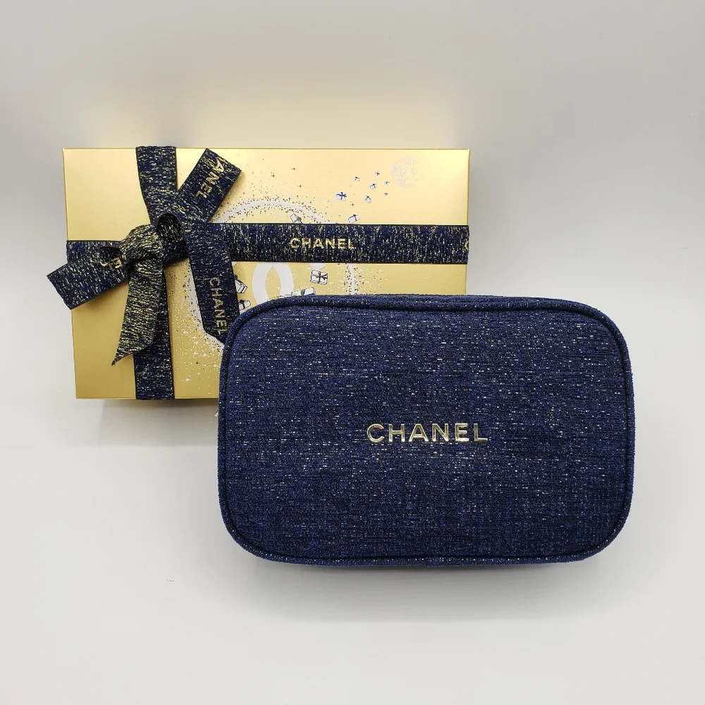 Authentic Chanel cosmetic bag blue